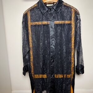 Vintage Victoria's Secret Black Lace Front Sleep Shirt